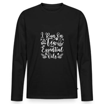 I run on tea and Essential oils - Männer Premium Bio Langarmshirt - Schwarz - Vorne - Nico (187cm)