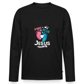 Pink or blue jesus loves you - Männer Premium Bio Langarmshirt - Schwarz - Vorne - Nico (187cm)