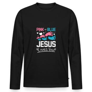 Pink or blue jesus loves you - Männer Premium Bio Langarmshirt - Schwarz - Vorne - Nico (187cm)