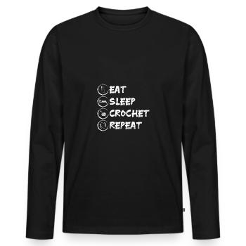 Eat sleep crochet repeat - Men's Premium Organic Long Sleeve Shirt - black - Front - Nico (187cm)