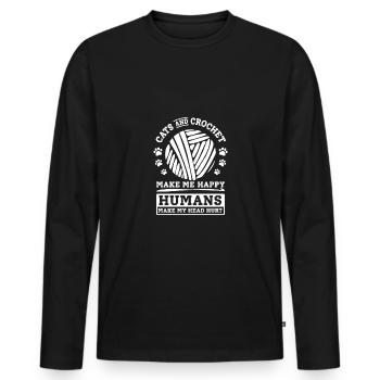 Les chats et le crochet me rendent heureuse - T-shirt manches longues Premium bio Homme - noir - Devant - Nico (187cm)