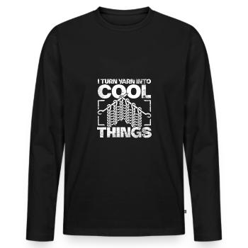 I turn yarn into cool things crochet - Men's Premium Organic Long Sleeve Shirt - black - Front - Nico (187cm)