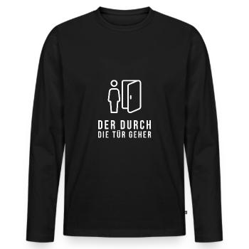 Der durch die Tür geher - Männer Premium Bio Langarmshirt - Schwarz - Vorne - Nico (187cm)
