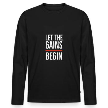 Que les gains commencent - T-shirt manches longues Premium bio Homme - noir - Devant - Nico (187cm)