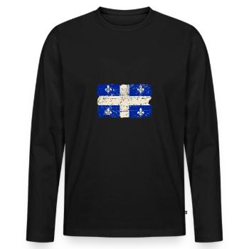 Québec Flag - Canada - Vintage Look - Men's Premium Organic Long Sleeve Shirt - black - Front - Nico (187cm)