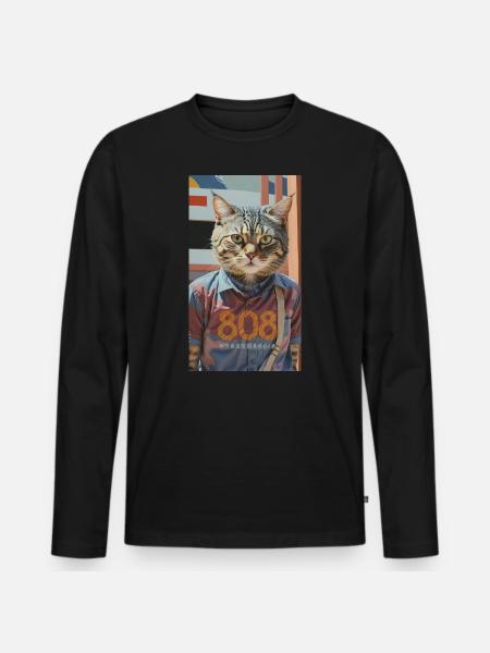 Asian 808Cat - Männer Premium Bio Langarmshirt - Schwarz