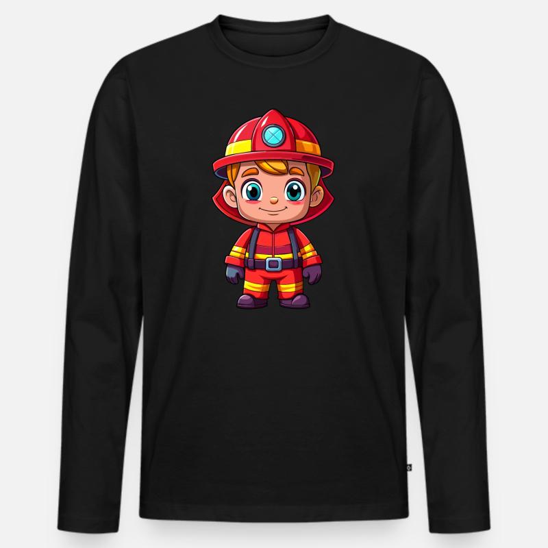 Held in Rot der Feuerwehrmann - Männer Premium Bio Langarmshirt - Schwarz