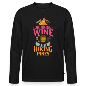 Camping Wine Drinker Beginner Camper Hiking - Men's Premium Organic Long Sleeve Shirt - black - Front - Nico (187cm)