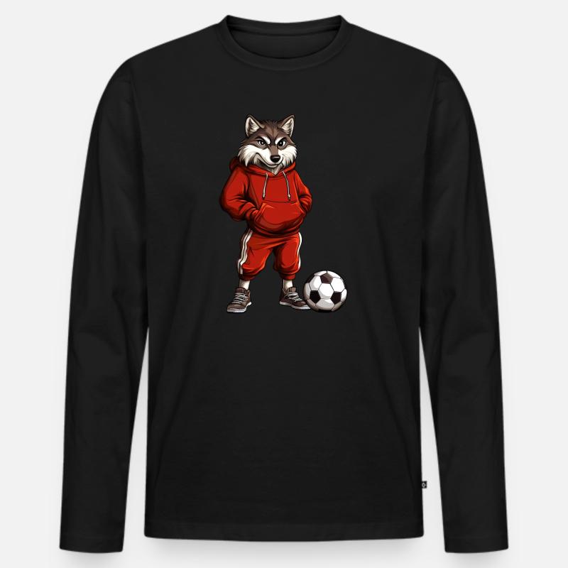 Wolf Fussballer rot - Männer Premium Bio Langarmshirt - Schwarz
