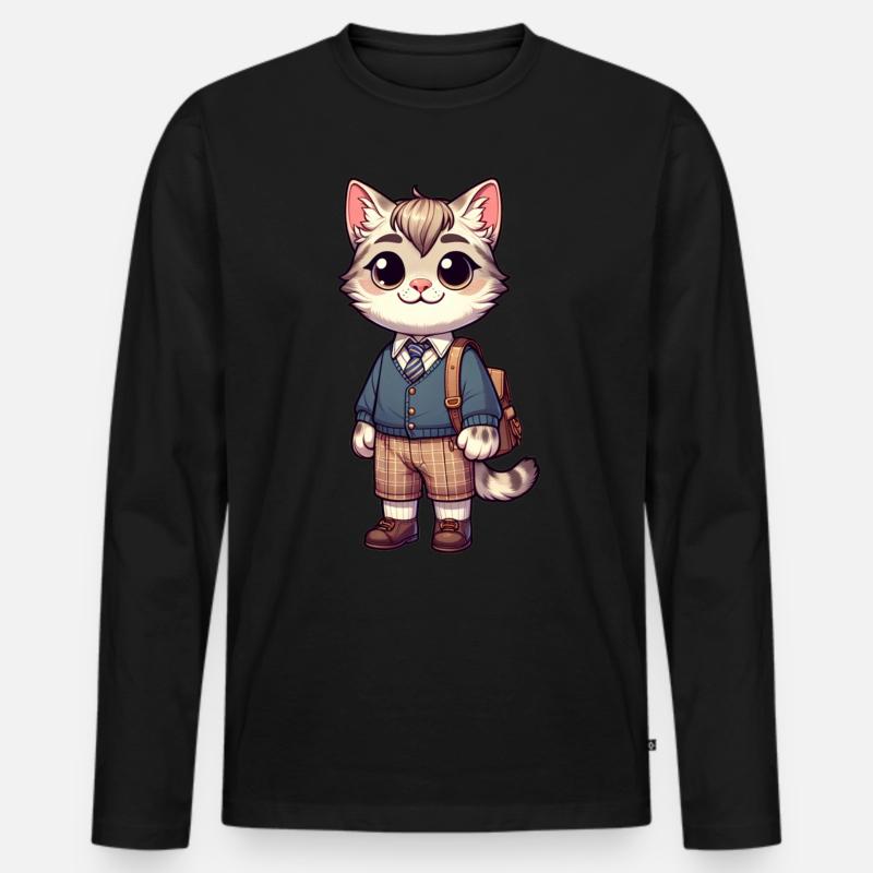 Cute Schoolboy Cat - Männer Premium Bio Langarmshirt - Schwarz