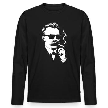 Retro Noir Friedrich Nietzsche raucht eine Zigarre - Männer Premium Bio Langarmshirt - Schwarz - Vorne - Nico (187cm)