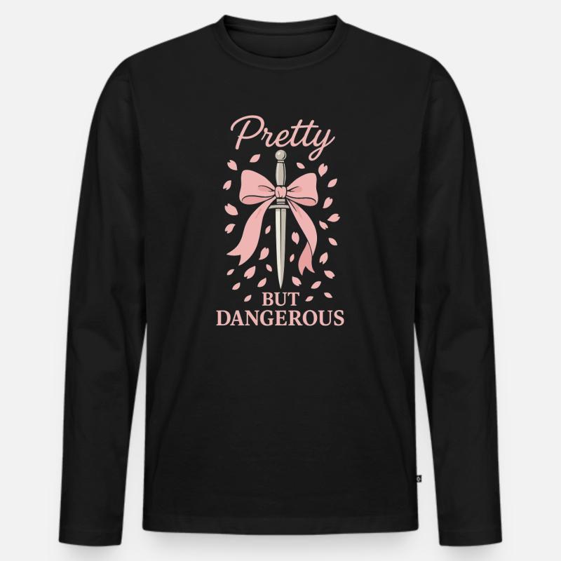 Coquette Ästhetik Schleifenmuster Girly Pastell - Männer Premium Bio Langarmshirt - Schwarz