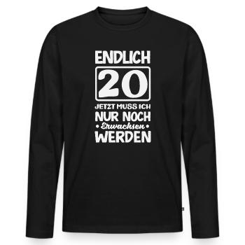 Funny 20th Birthday Gift - Men's Premium Organic Long Sleeve Shirt - black - Front - Nico (187cm)
