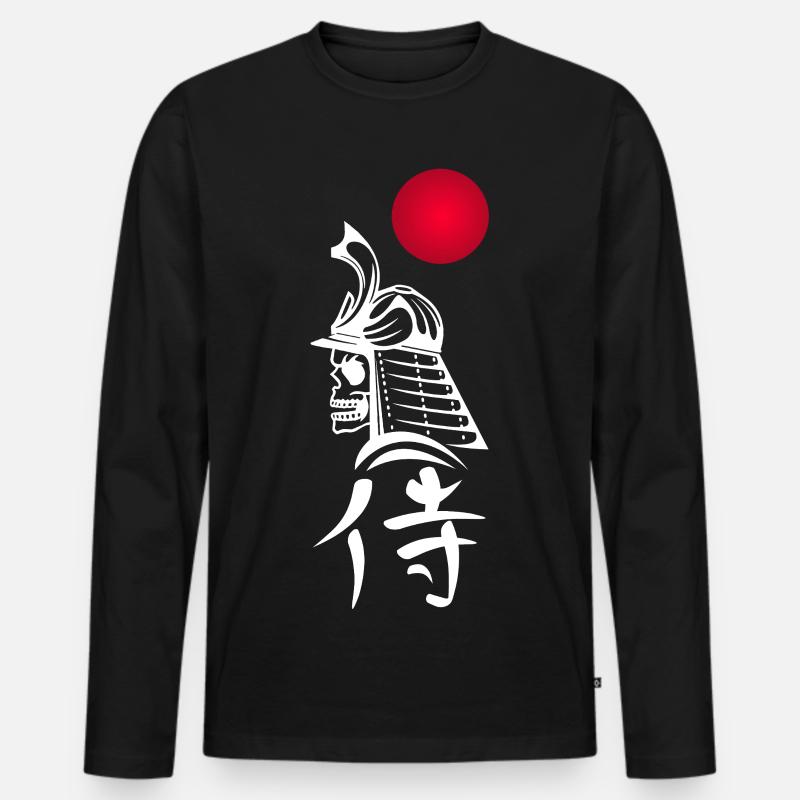 Weißer Samurai und Rote Sonne - Männer Premium Bio Langarmshirt - Schwarz