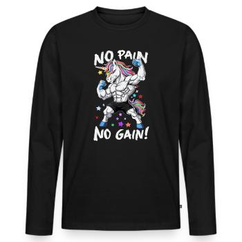 Powerful Unicorn No Pain No Gain Fitness - Men's Premium Organic Long Sleeve Shirt - black - Front - Nico (187cm)