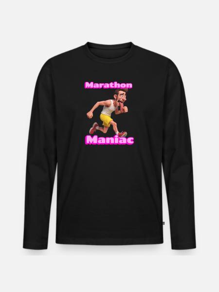 Marathon Maniac Cartoon Runner - Men's Premium Organic Long Sleeve Shirt - black