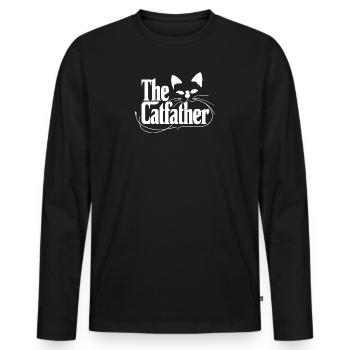 Logo du Papa Chat Parodie Parrain - T-shirt manches longues Premium bio Homme - noir - Devant - Nico (187cm)