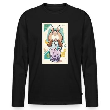 Bubble Tea Boba Drôle de Lapin mignon - T-shirt manches longues Premium bio Homme - noir - Devant - Nico (187cm)
