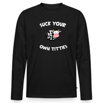 Vegan Veganism Cow Animals Milk Saying - T-shirt manches longues Premium bio Homme - noir - Devant - Nico (187cm)