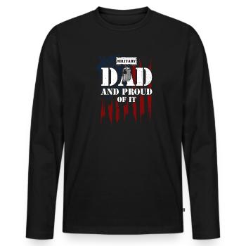 Papa militaire et fier de l’être - T-shirt manches longues Premium bio Homme - noir - Devant - Nico (187cm)