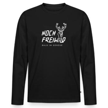 Noch frei wild, bald im Gehege – Lustiges Design - Männer Premium Bio Langarmshirt - Schwarz - Vorne - Nico (187cm)