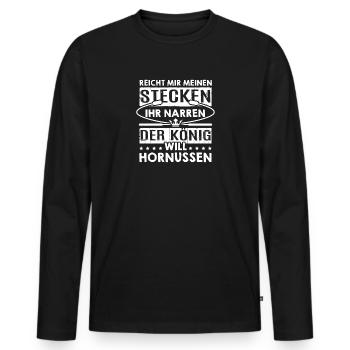 Reicht mir meinen Stecken Hornussen - Männer Premium Bio Langarmshirt - Schwarz - Vorne - Nico (187cm)