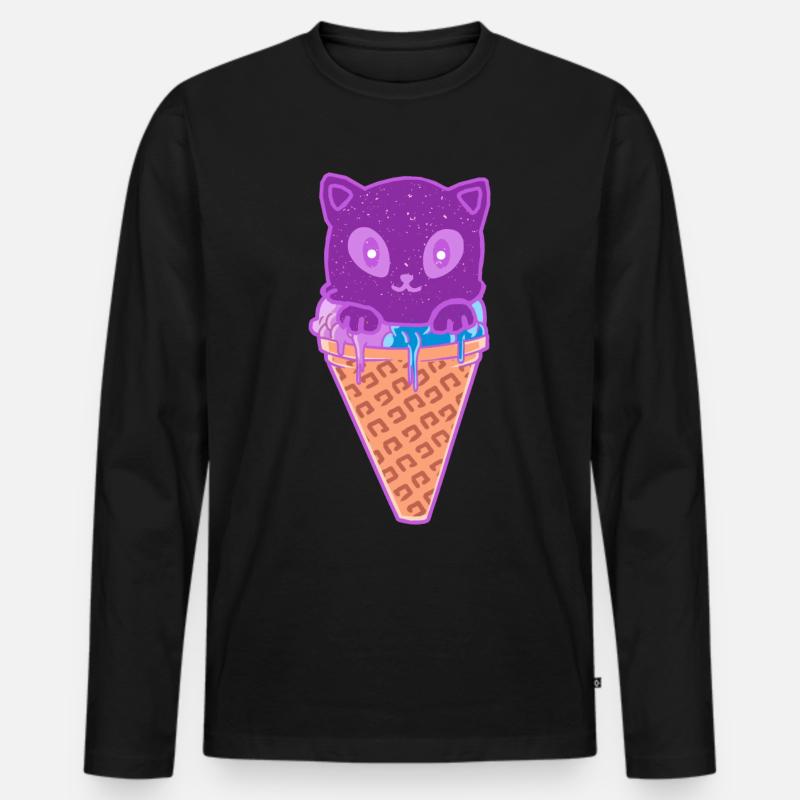 Katze Eiskreme Eiscrem - Männer Premium Bio Langarmshirt - Schwarz