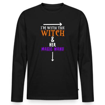 Halloween I'm With The Witch And Her Magic Wand - Männer Premium Bio Langarmshirt - Schwarz - Vorne - Nico (187cm)