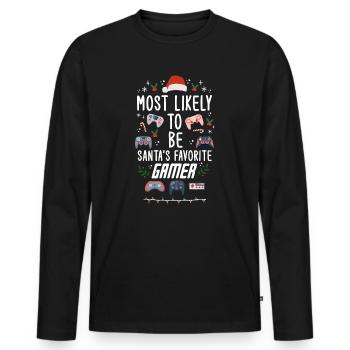 Christmas Xmas Gaming Santa's Favorite Gamer - Men's Premium Organic Long Sleeve Shirt - black - Front - Nico (187cm)