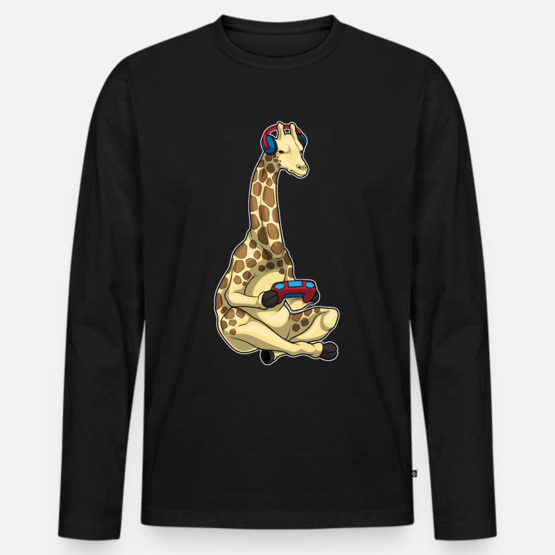 Giraffe Gamer Controller - Männer Premium Bio Langarmshirt - Schwarz