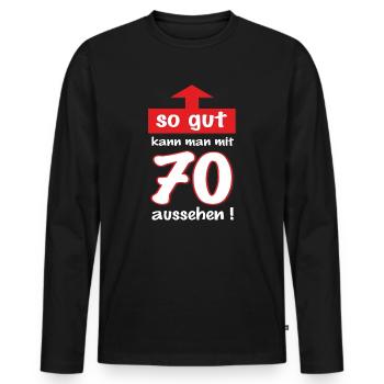 BD - Pfeil so gut kann man mit 70 aussehen - - Männer Premium Bio Langarmshirt - Schwarz - Vorne - Nico (187cm)