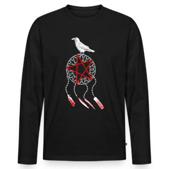 Dream catcher Gothic, bird feather, crow raven, red - Men's Premium Organic Long Sleeve Shirt - black - Front - Nico (187cm)