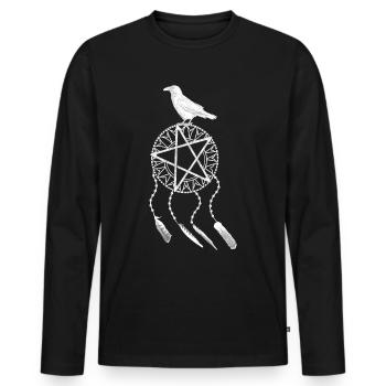 Traumfänger Gothic, Vogelfeder, Krähe, Rabe weiß - Männer Premium Bio Langarmshirt - Schwarz - Vorne - Nico (187cm)
