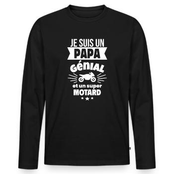 Je suis un papa génial et un super motard - T-shirt manches longues Premium bio Homme - noir - Devant - Nico (187cm)