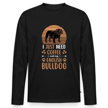 Bulldog anglais Café Rétro - T-shirt manches longues Premium bio Homme - noir - Devant - Nico (187cm)