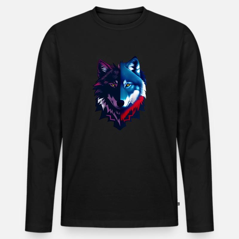 Wolf - Männer Premium Bio Langarmshirt - Schwarz