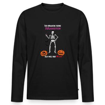 Halloween Kuerbis Skelett Fledermaus Kostuem - Männer Premium Bio Langarmshirt - Schwarz - Vorne - Nico (187cm)