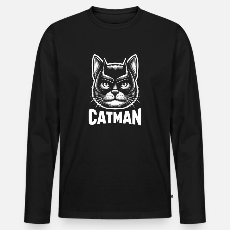 Catman Superheld Katze mit Mask - Männer Premium Bio Langarmshirt - Schwarz