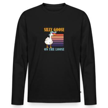 Oie stupide en liberté Dicton hilarant - T-shirt manches longues Premium bio Homme - noir - Devant - Nico (187cm)