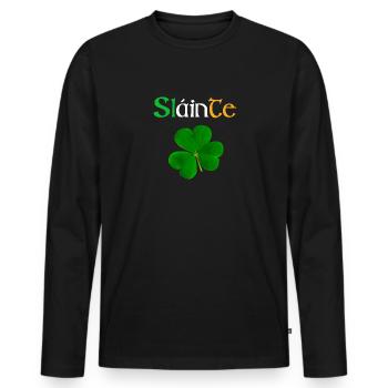 Slainte & shamrock - Saint Patricks Day, Irish - Men's Premium Organic Long Sleeve Shirt - black - Front - Nico (187cm)