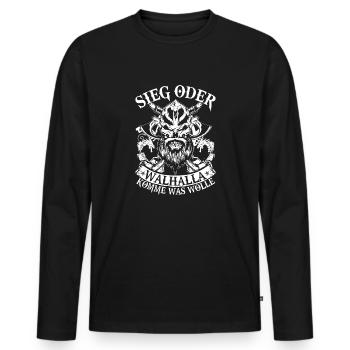Sieg oder Walhalla - Männer Premium Bio Langarmshirt - Schwarz - Vorne - Nico (187cm)