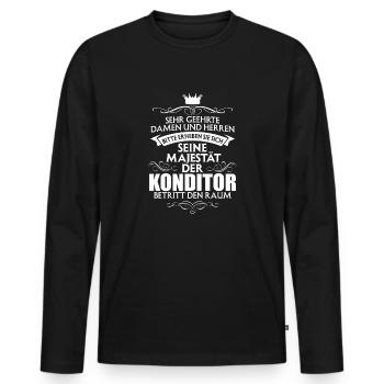 KONDITOR - Männer Premium Bio Langarmshirt - Schwarz - Vorne - Nico (187cm)