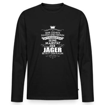 JÄGER - Männer Premium Bio Langarmshirt - Schwarz - Vorne - Nico (187cm)