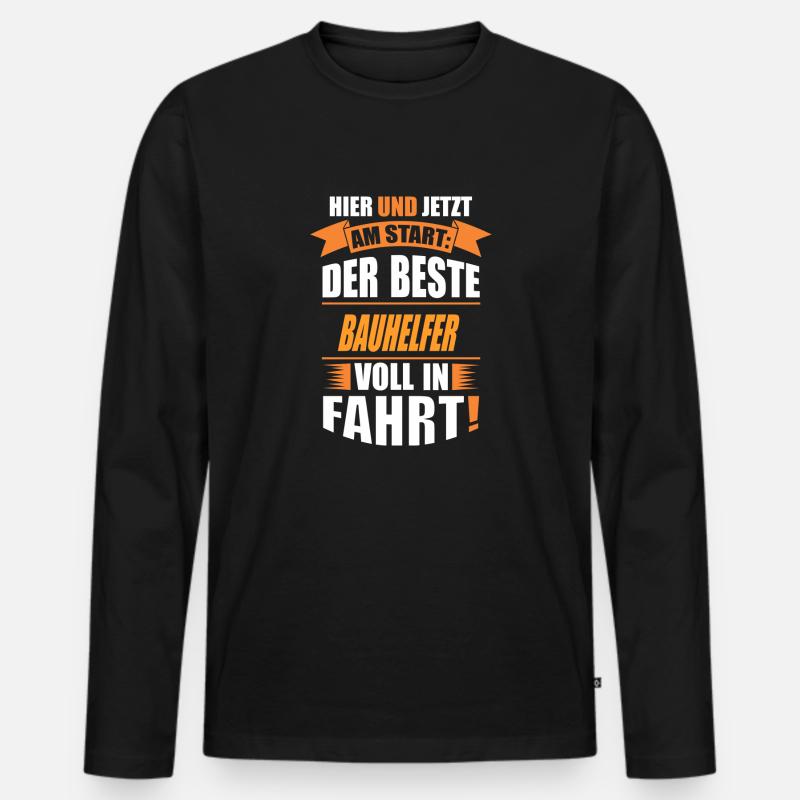 BAUHELFER - Männer Premium Bio Langarmshirt - Schwarz