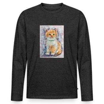 Petit chaton. Mastic. - T-shirt manches longues Premium bio Homme - anthracite chiné - Devant - Nico (187cm)