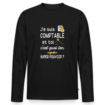 je suis comptable / humour comptable - T-shirt manches longues Premium bio Homme - noir - Devant - Nico (187cm)