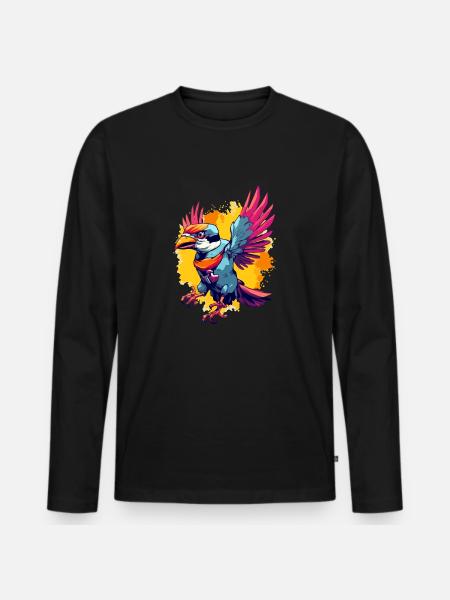 Pilu, der bunte Vogel - Männer Premium Bio Langarmshirt - Schwarz