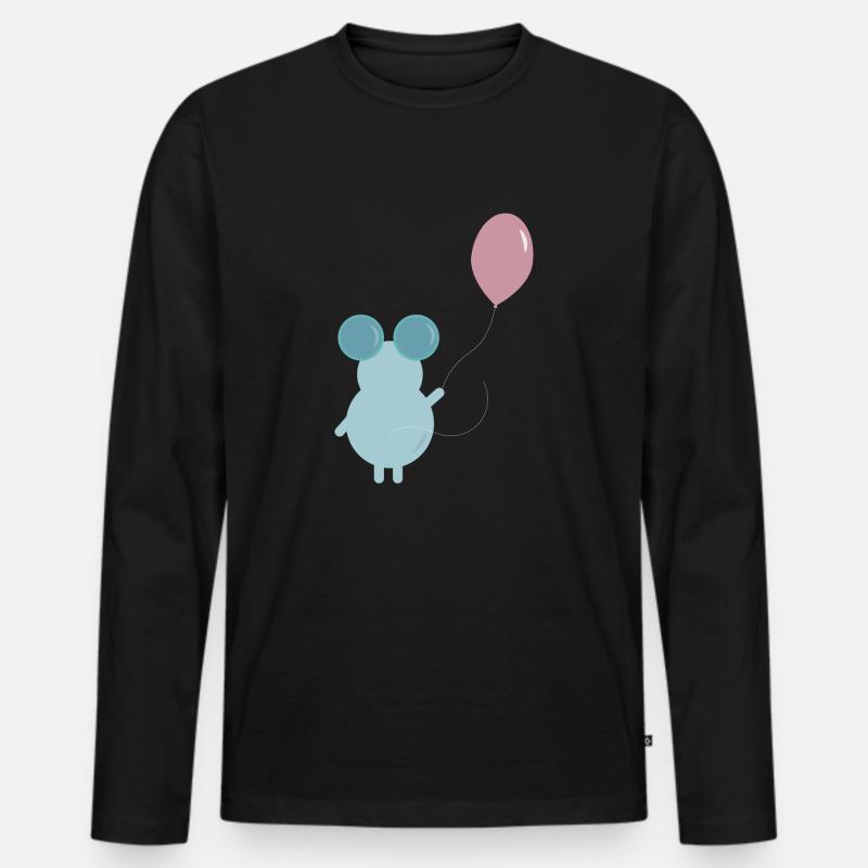 MOUSE HOLDING A BALLOON ILLUSTRATION - Männer Premium Bio Langarmshirt - Schwarz