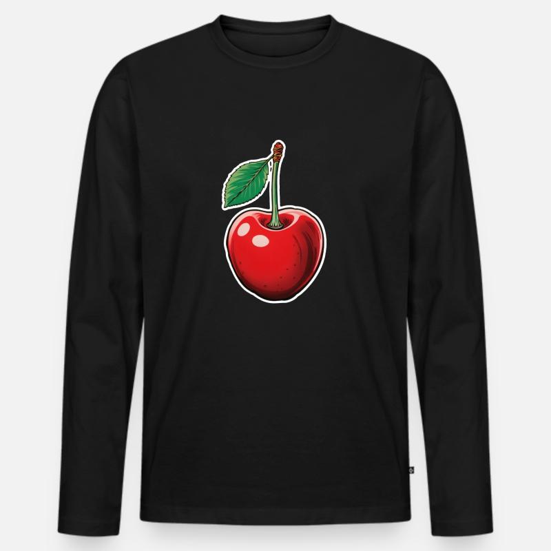 Kirsche einzelne Frucht - Männer Premium Bio Langarmshirt - Schwarz