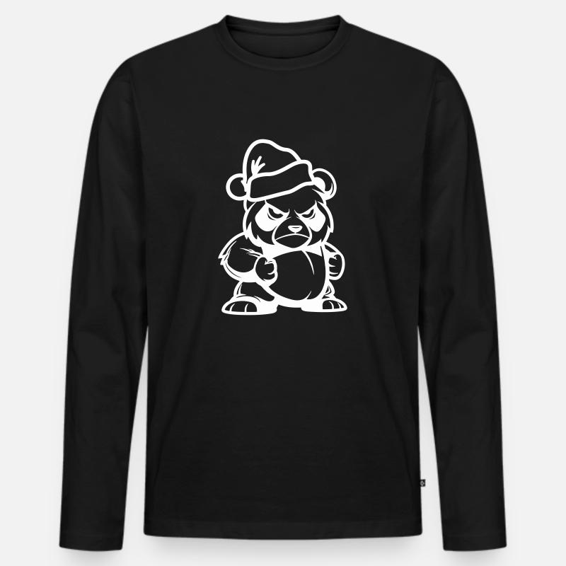Pandabär Weihnachten Comic - Männer Premium Bio Langarmshirt - Schwarz